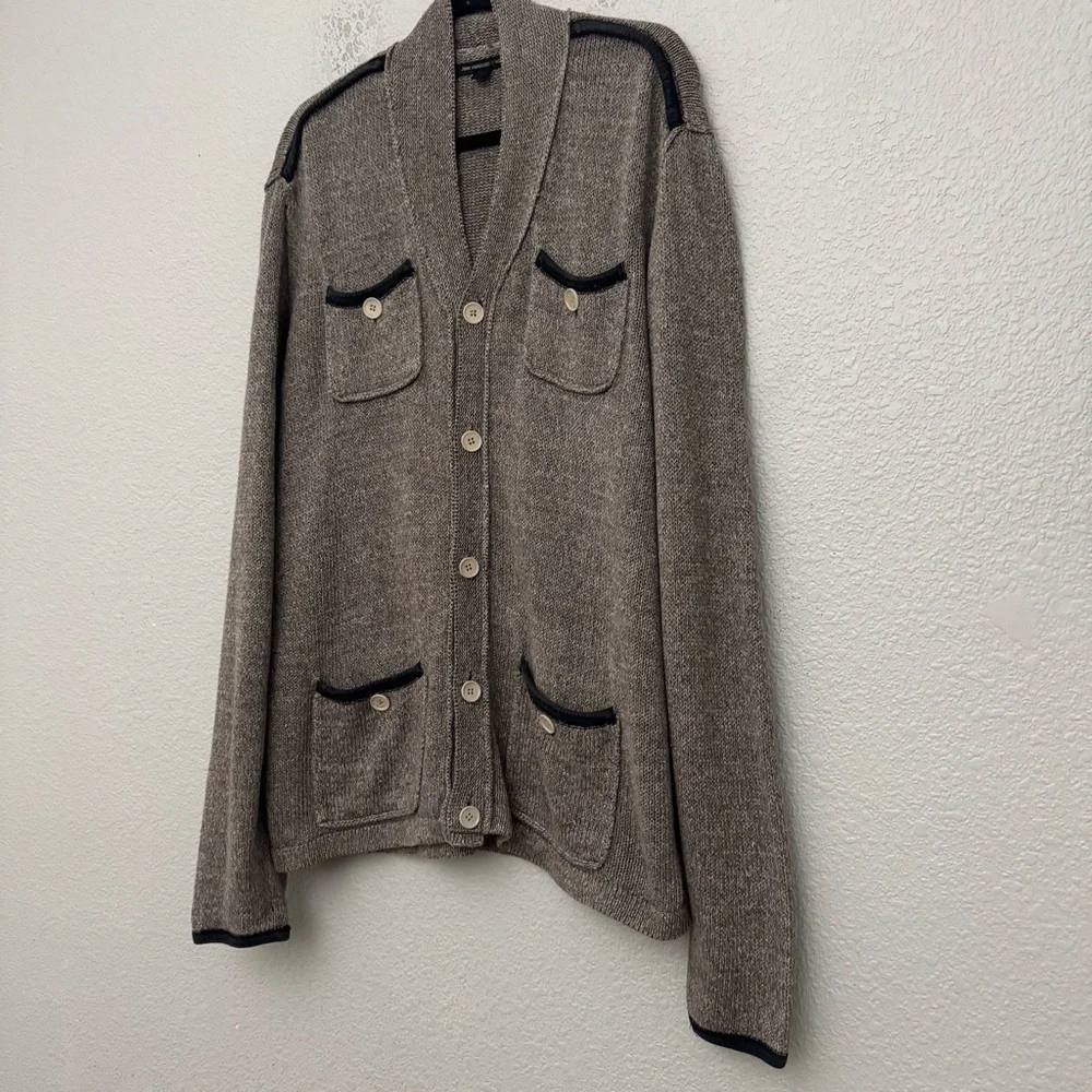 John Varvatos Linen Blend 4 Pocket Cardigan Sweater Brown Men's Size XL